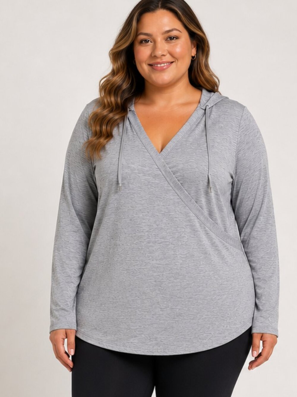 ELLE Sport Women’s XL Gray Heather Wrap Front Hoodie Long Sleeve Athleisure
